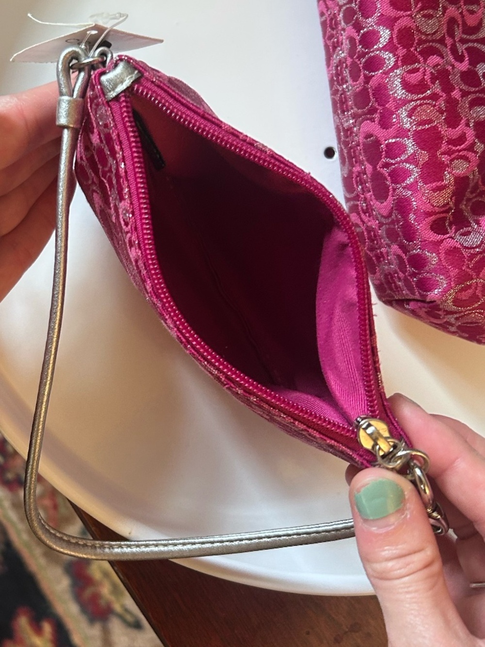 NWT Coach Raspberry Lurex Wristlet and Kisslock Pouch Duo - Picture 6 of 7